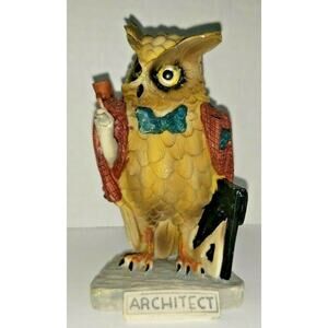 Vintage 1993 Anthropomorphic Owl Art Desk Décor Title "Architect" Paper Weight.